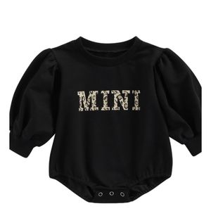 Black MINI PUFF SLEEVE BODYSUIT Girls Leopard